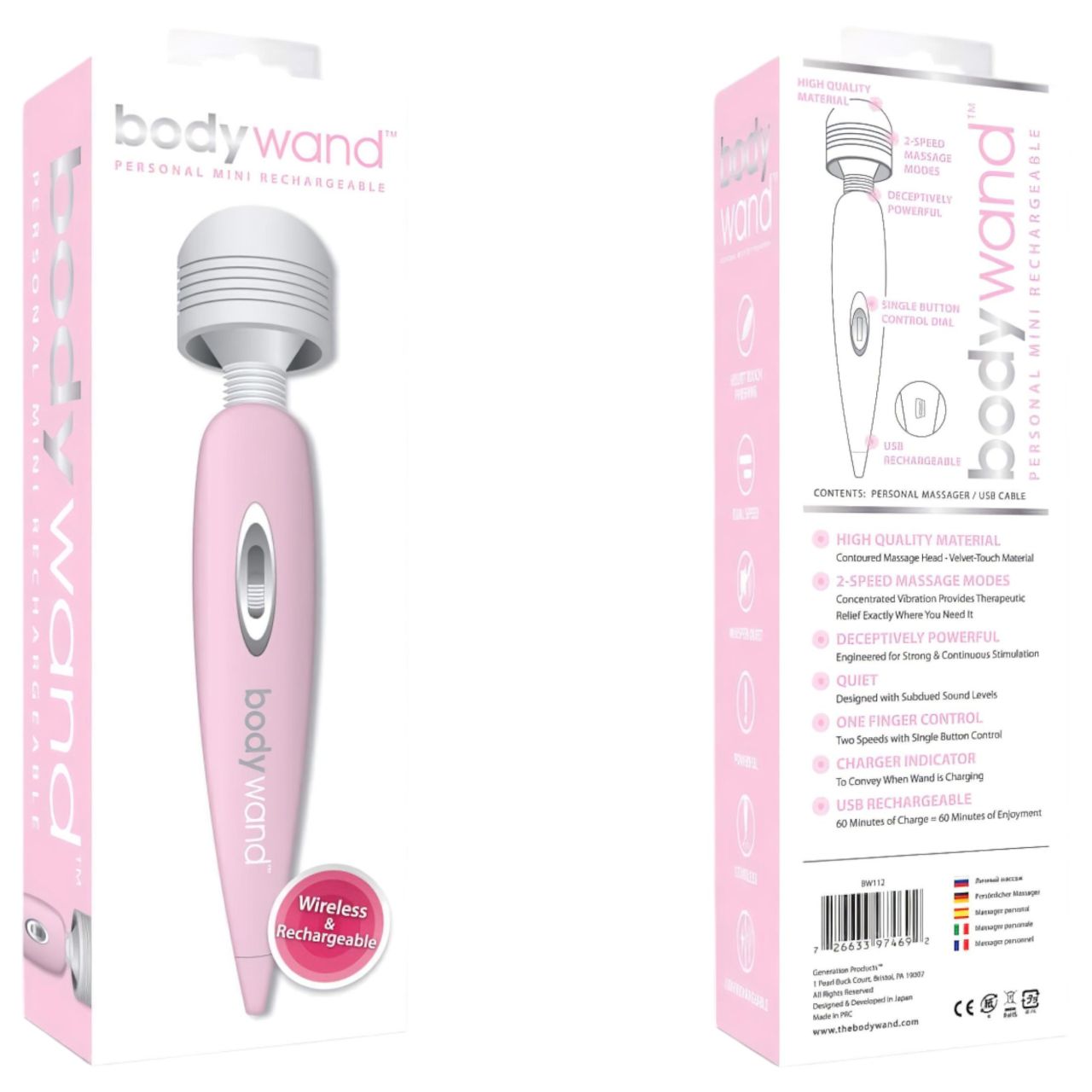 Bodywand - kis akkus masszírozó vibrátor (pink)