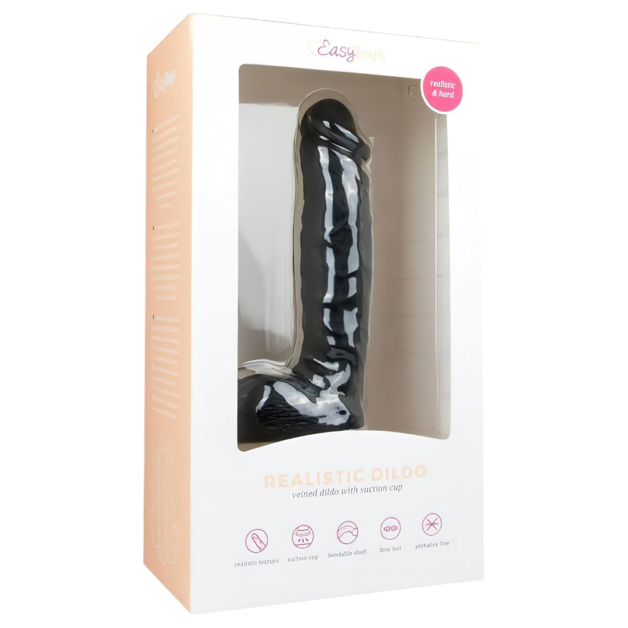 Easytoys - tapadótalpas, herés dildó (22,5cm) - fekete