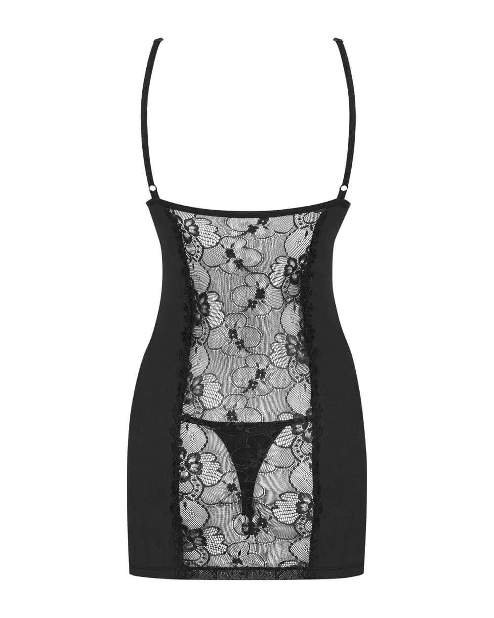 Obsessive Heartina - virágos, szíves hálóruha tangával (fekete)