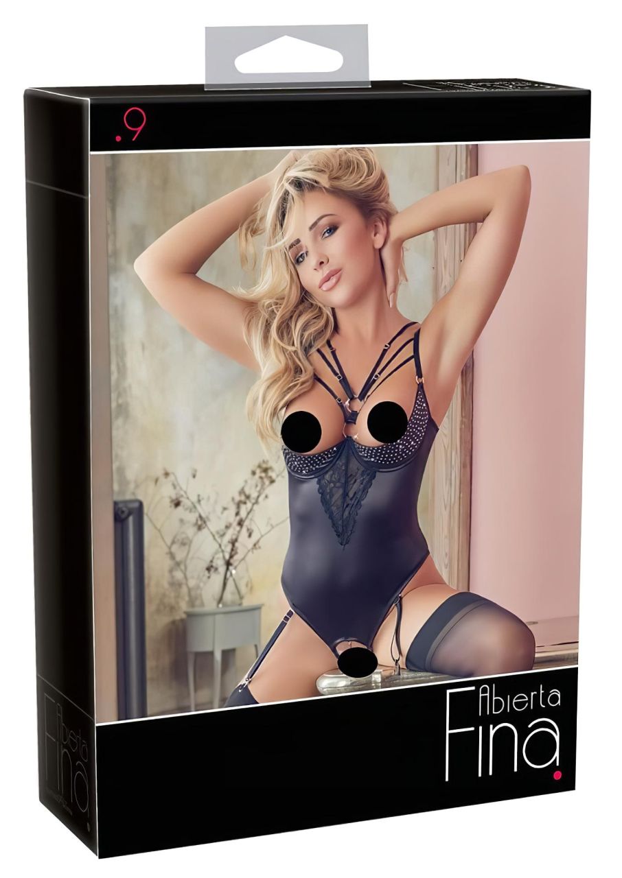 / Abierta Fina - strasszos, pántos body (fekete)