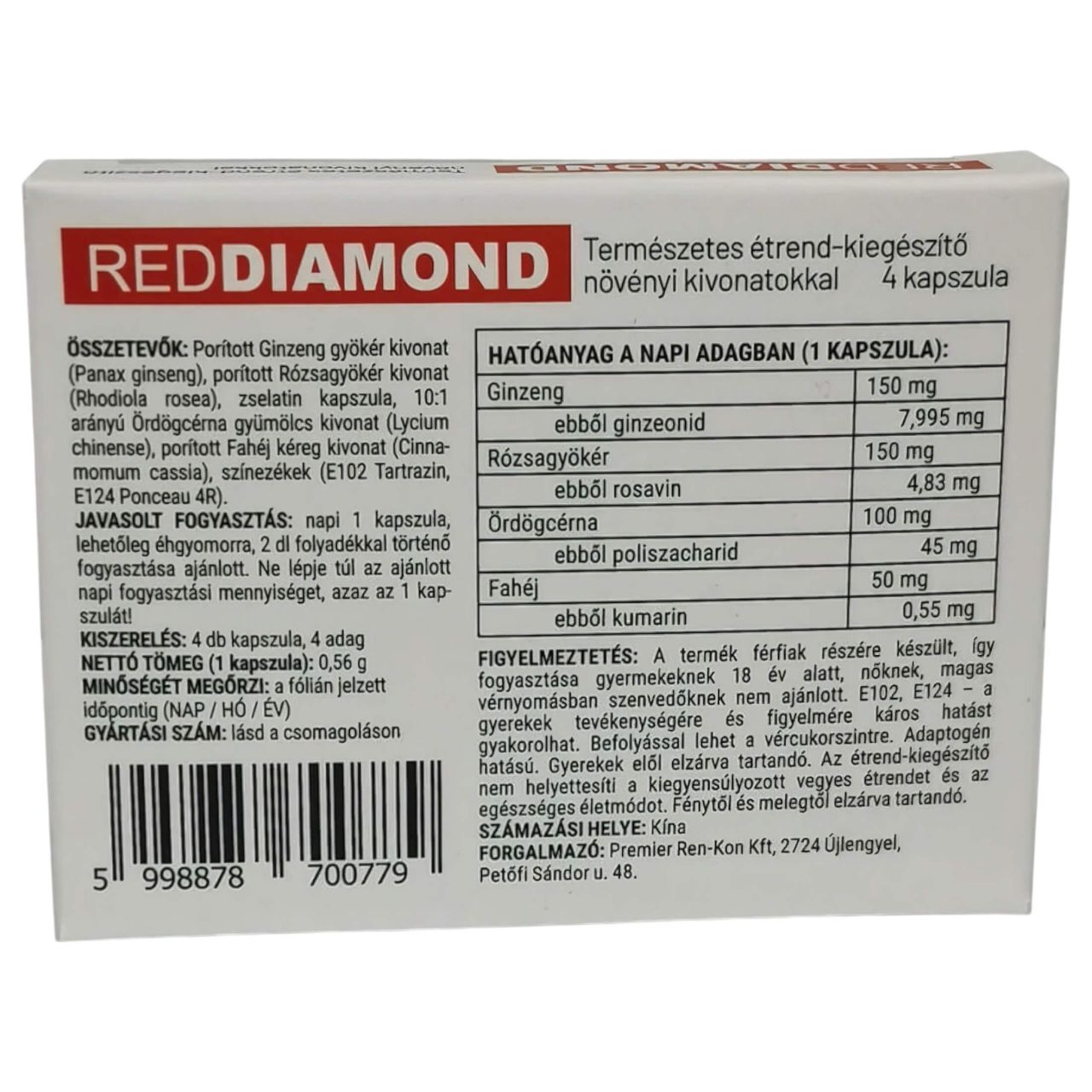 Red Diamond - természetes étrend-kiegészítő férfiaknak (4db)