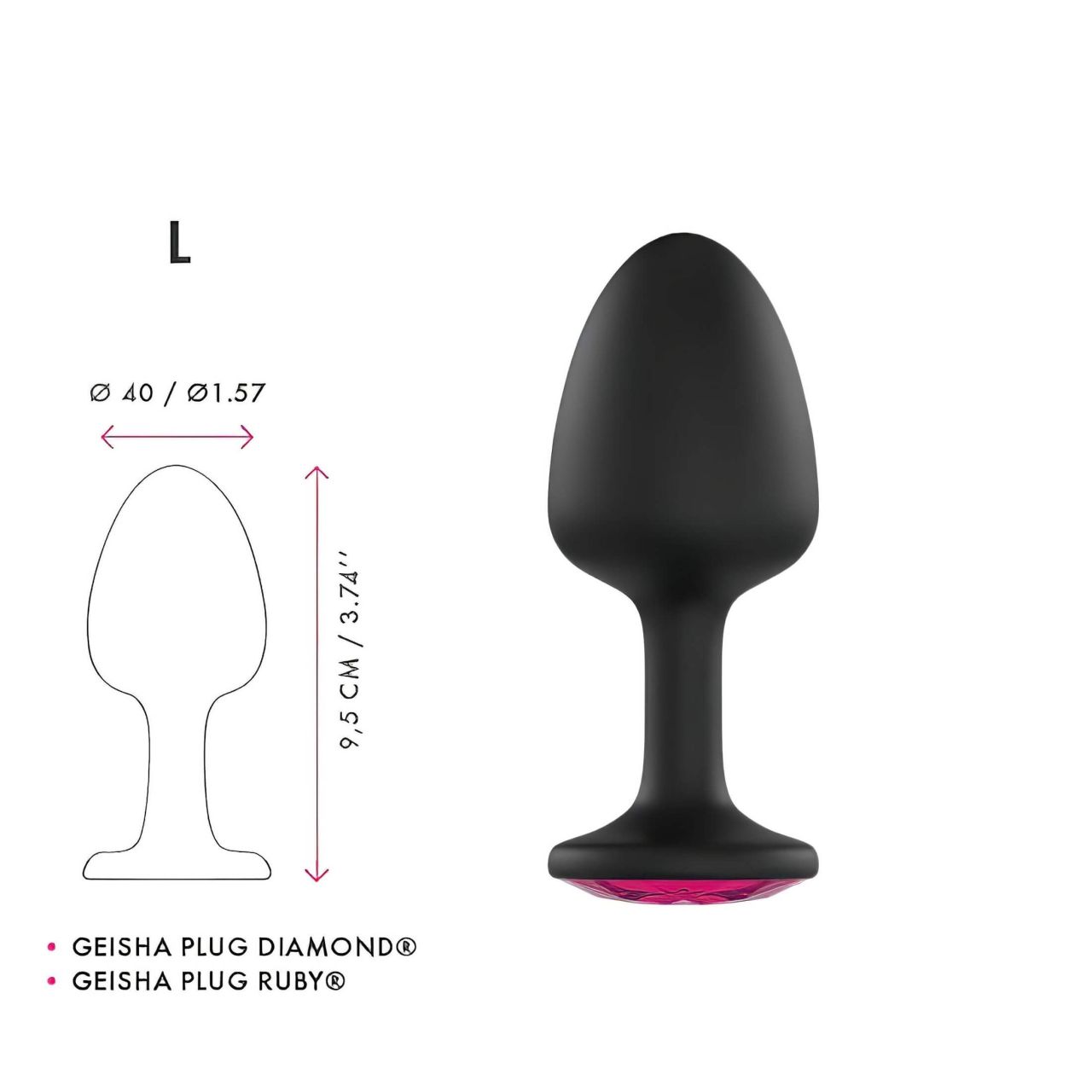 Dorcel Geisha Plug Ruby L - pink köves anál dildó (fekete)