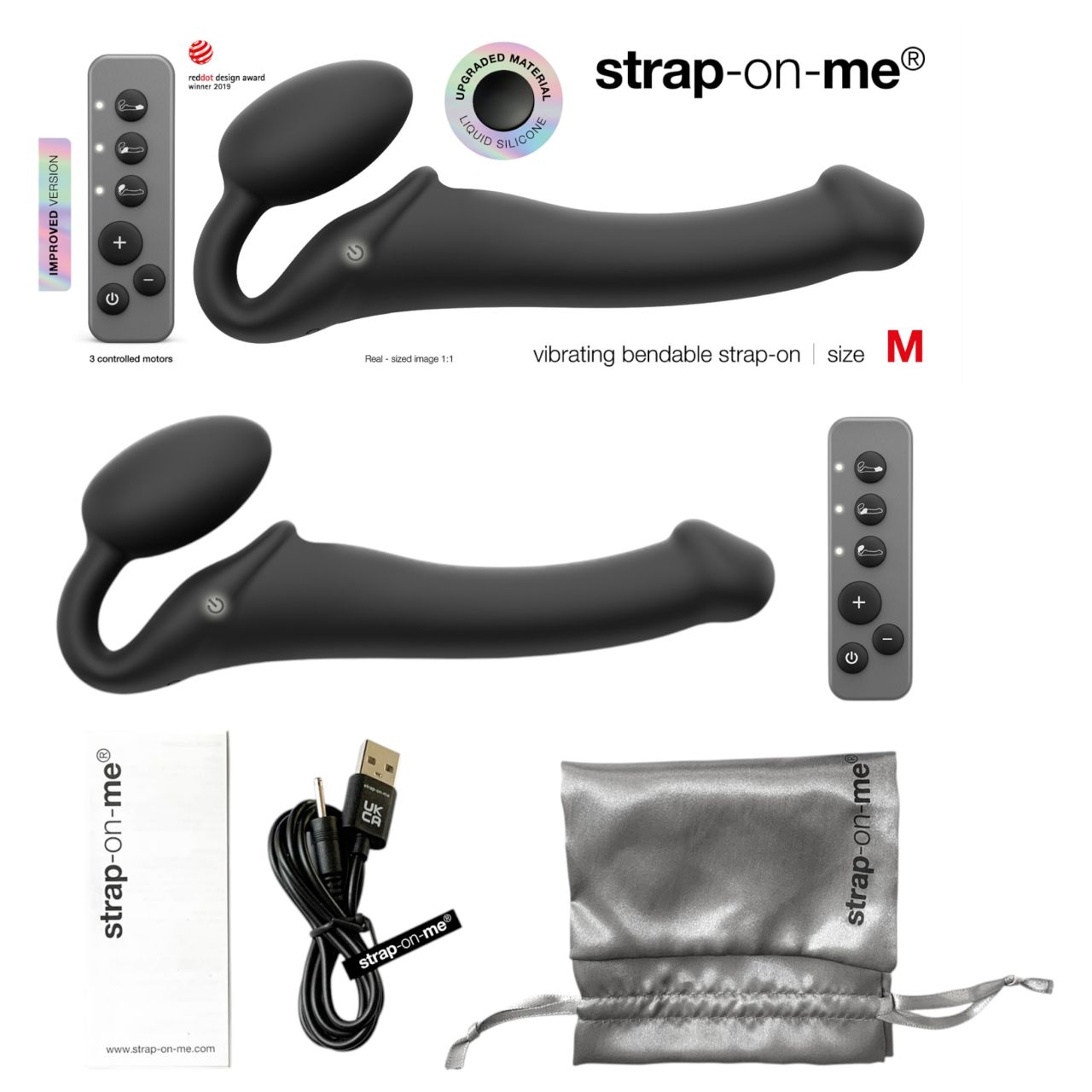 Strap-on-me M - felcsatolható vibrátor - közepes (fekete)