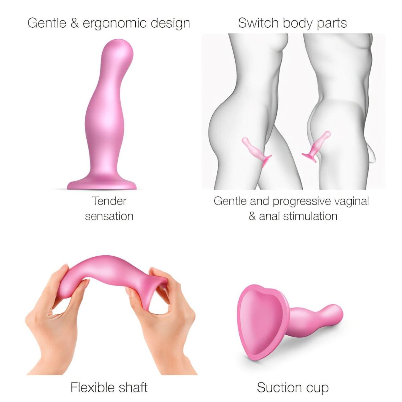 / Strap-on-me Curvy S - hullámos, tapadókorongos dildó (pink)