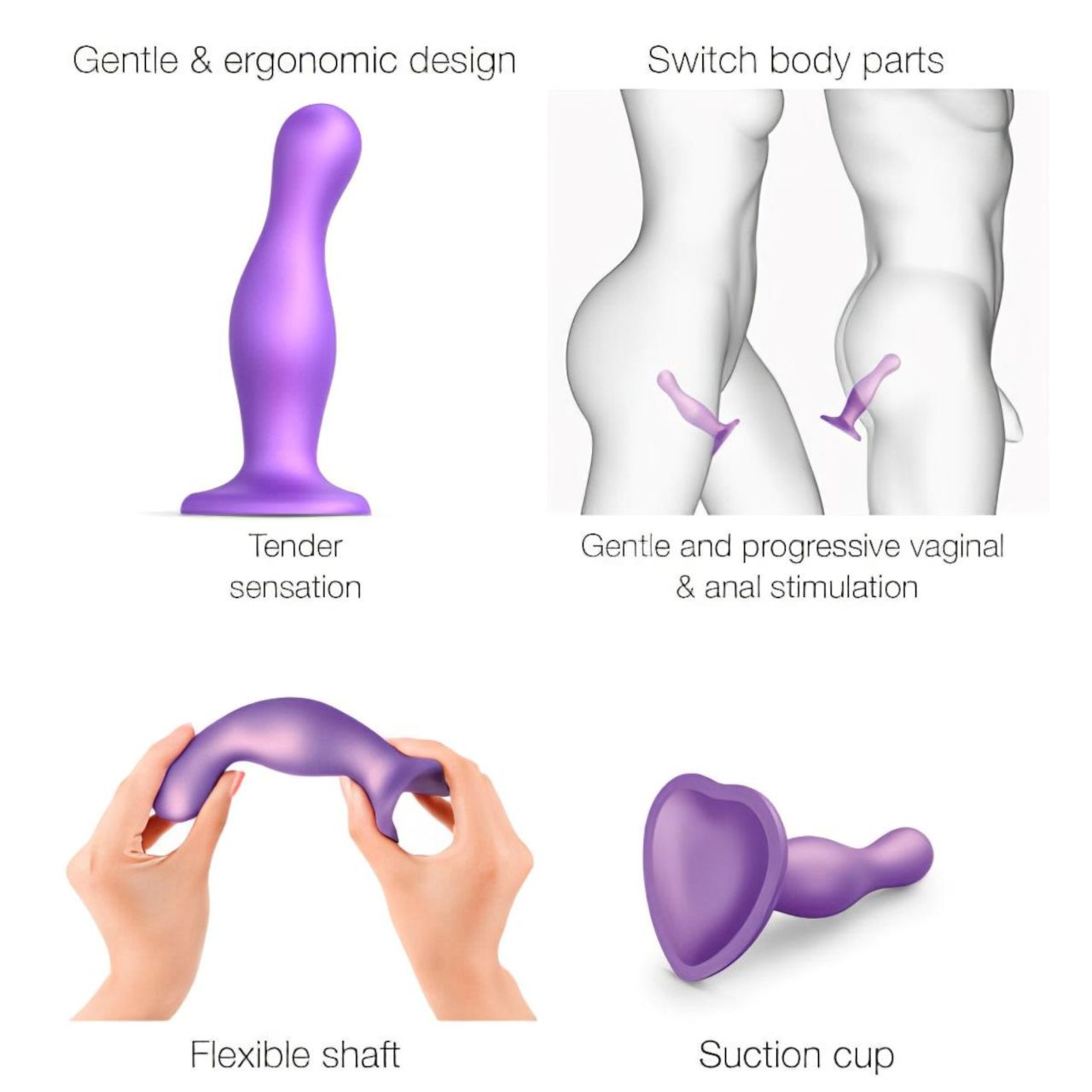 / Strap-on-me Curvy S - hullámos, tapadókorongos dildó (lila)