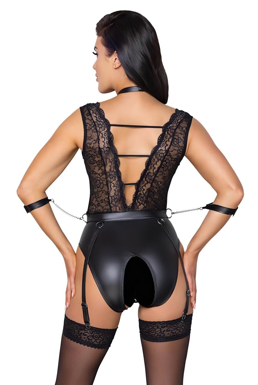 Cottelli Bondage - csipkés, nyakpántos body (fekete) Cottelli Bondage - csipkés, nyakpántos body (fekete)