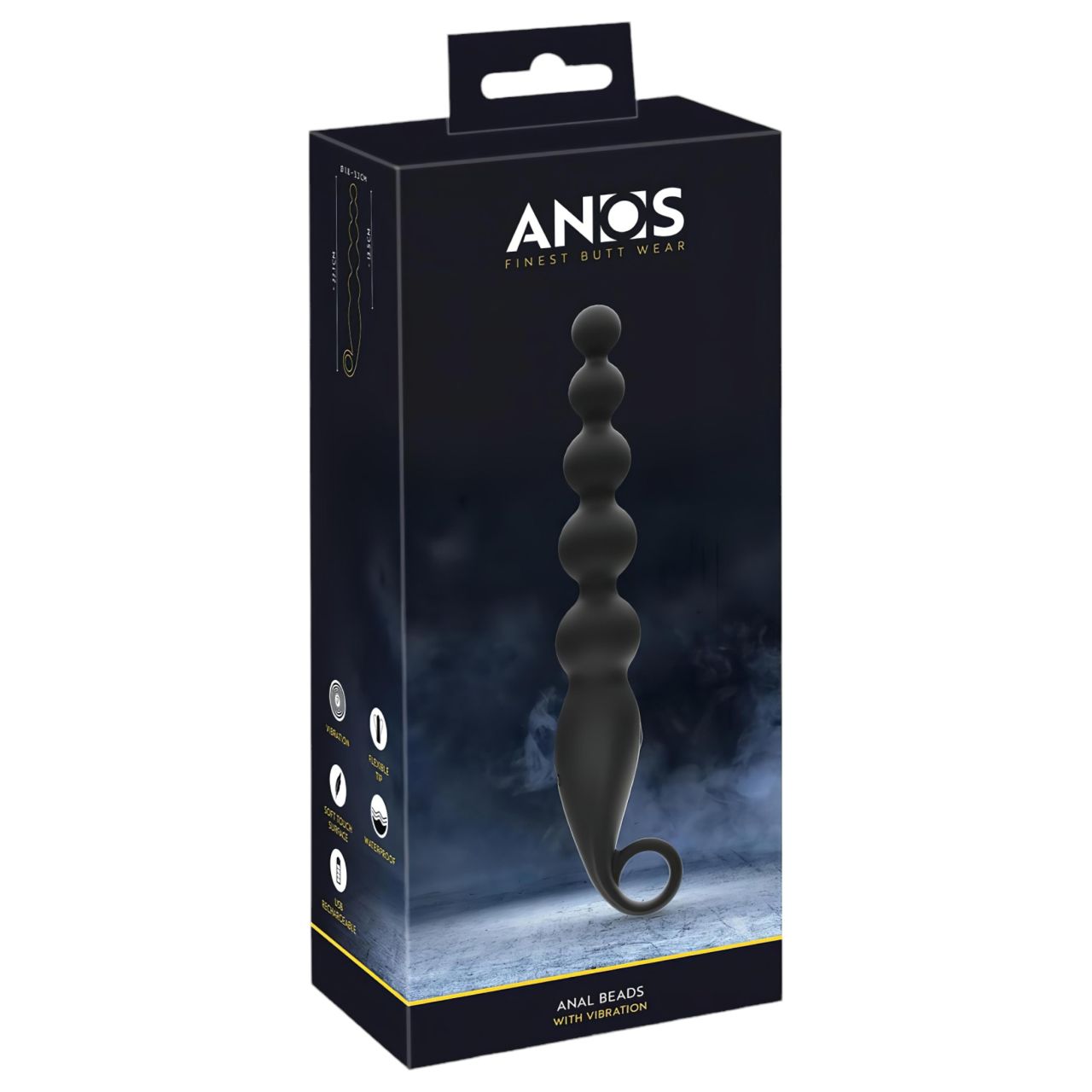 Anos Anal Beads - anál gyöngysor vibrációval (fekete)