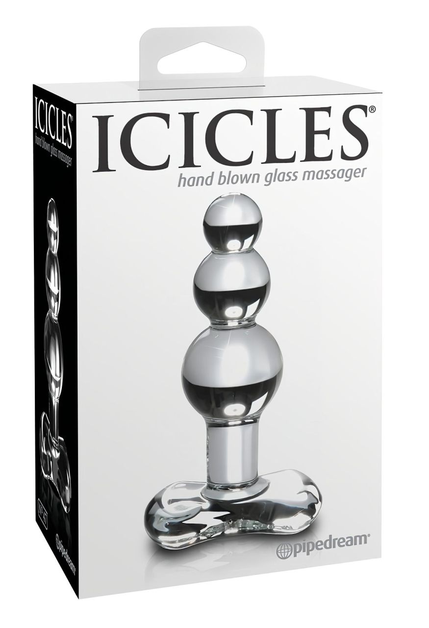 Icicles No. 47 - tripla gyöngyös, üveg anál dildó (áttetsző)