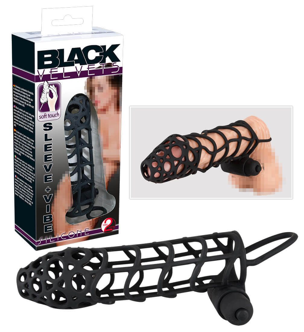 Black Velvet rácsos, vibráló péniszköpeny (fekete)