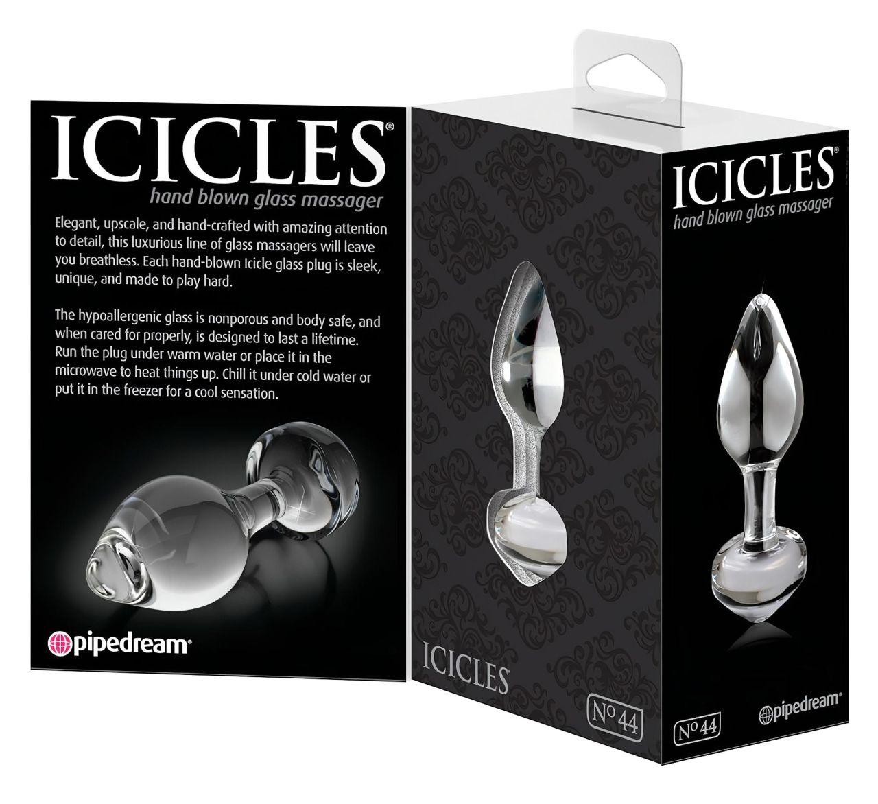 Icicles No. 44 - kúpos, üveg anál dildó (áttetsző)