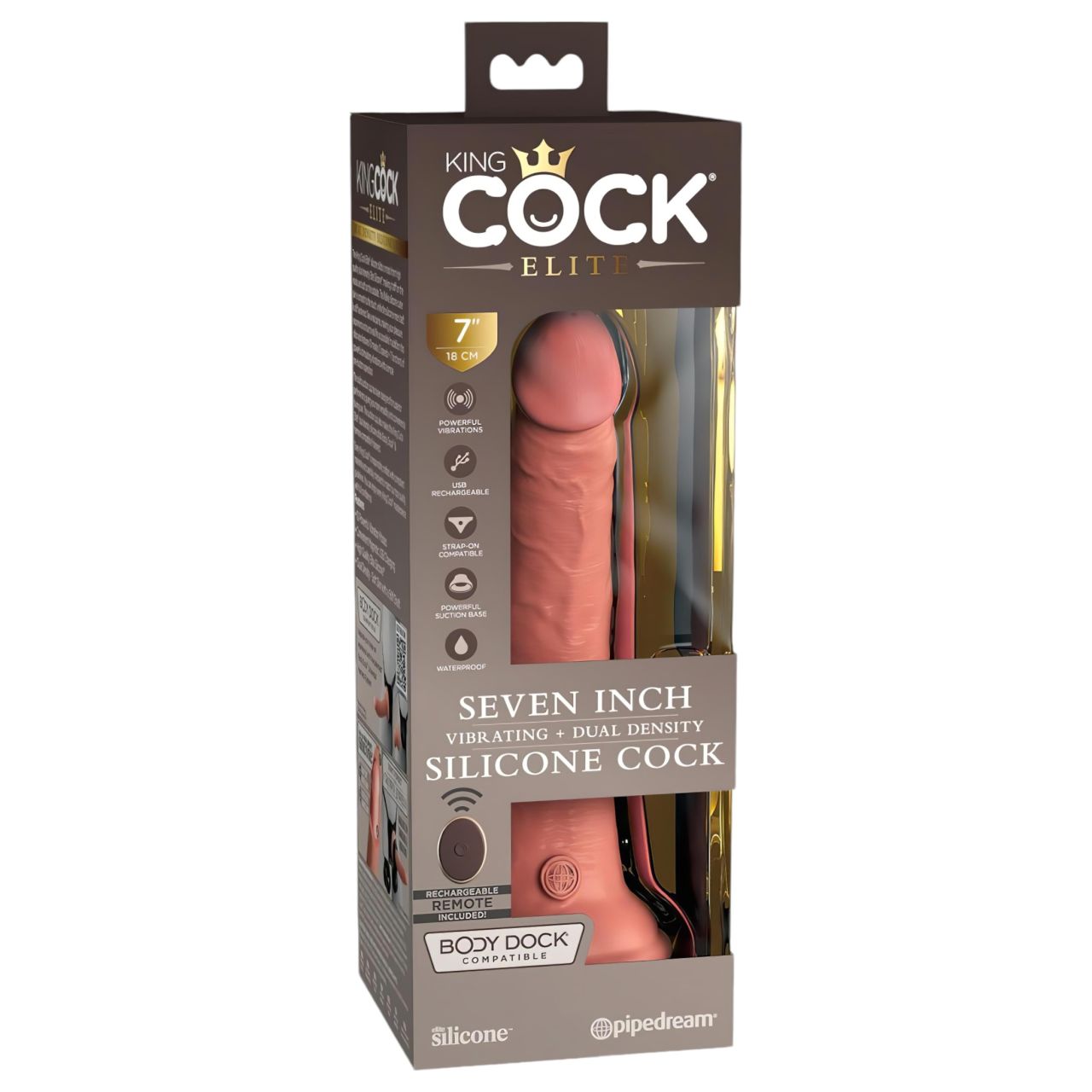 King Cock Elite 7 - tapadótalpas, rádiós élethű vibrátor 18cm - natúr