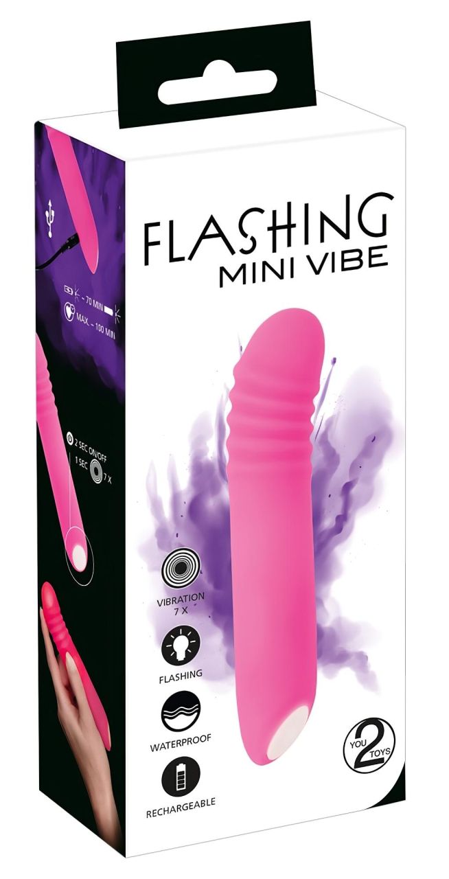 You2Toys - Flashing Mini Vibe - akkus, világító vibrátor (pink)