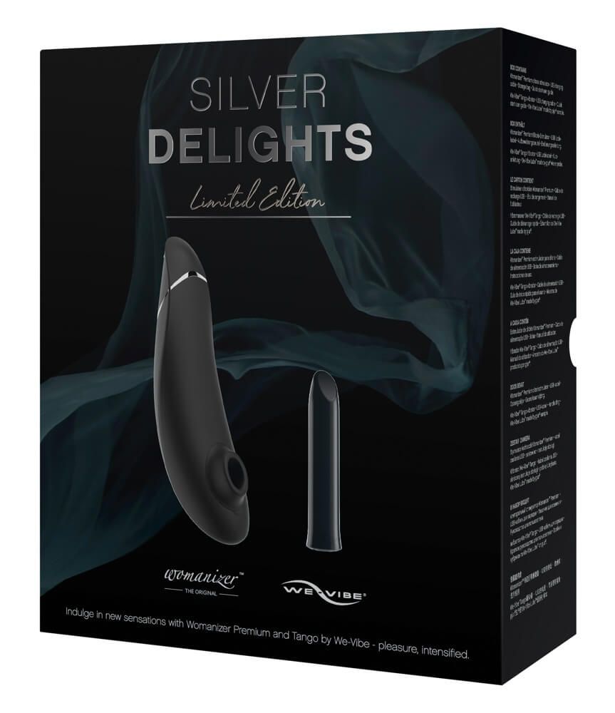 Womanizer Silver Delights - léghullámos vibrátor szett (fekete)