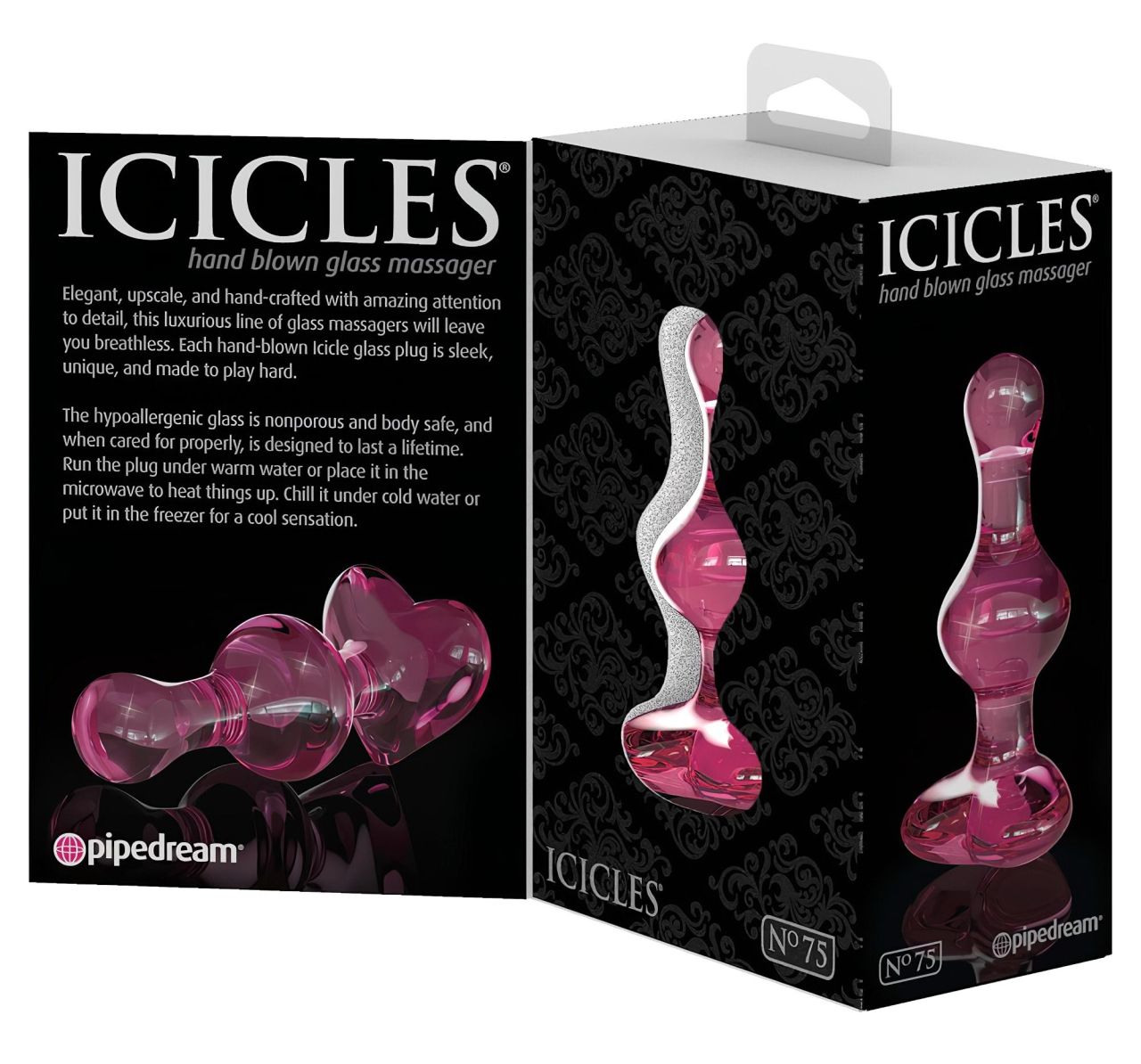 Icicles No. 75 - szíves, üveg anál dildó (pink)