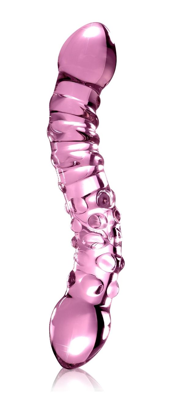 Icicles No. 55 - kétvégű, G-pont üveg dildó (pink)