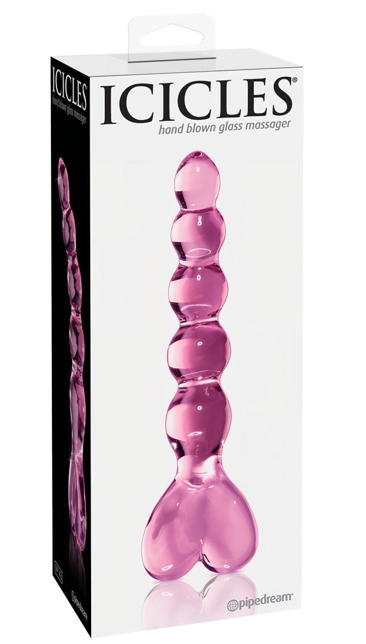 Icicles No. 43 - gyöngyös, szíves üveg dildó (pink)