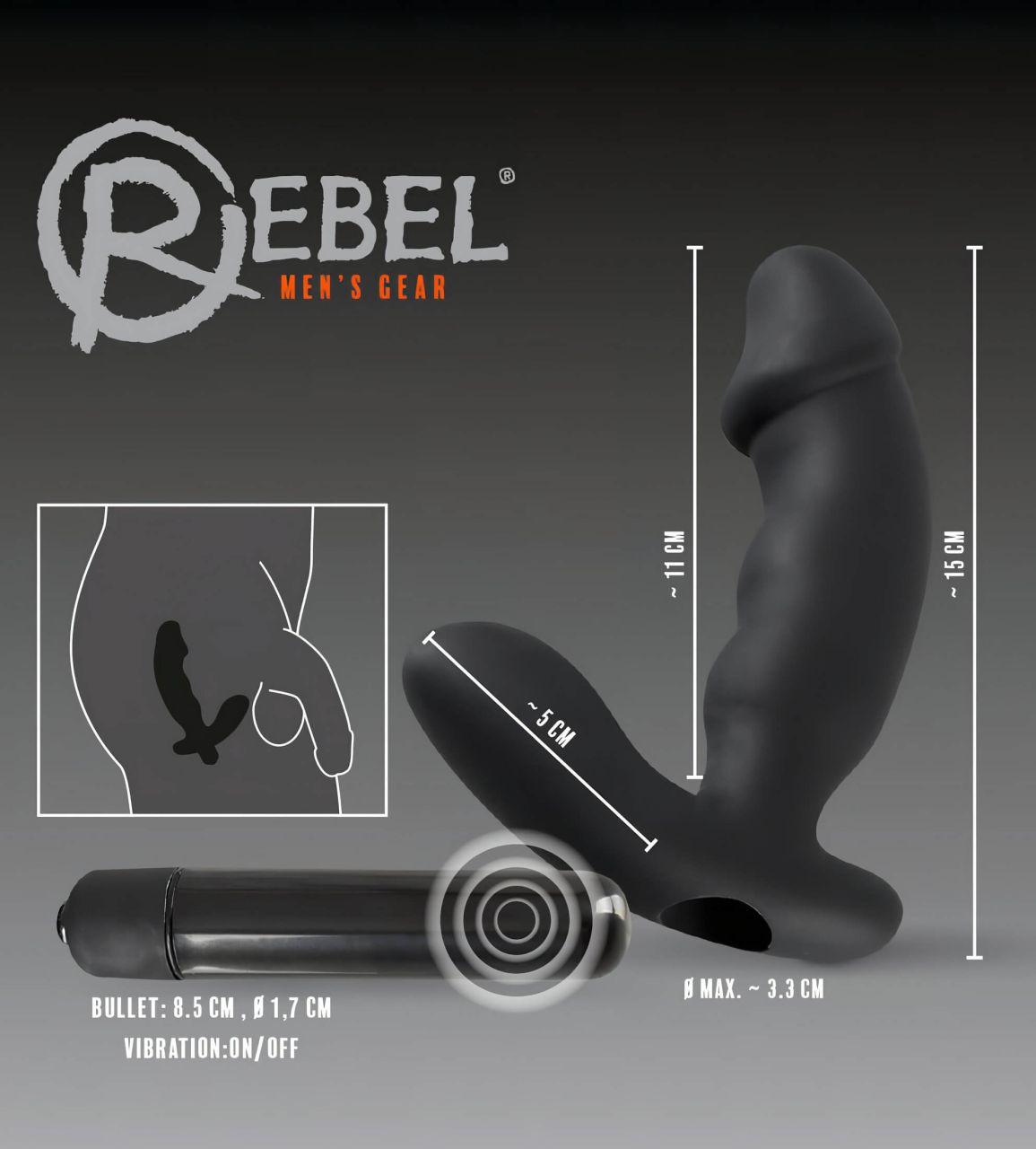 Rebel - péniszes prosztata vibrátor (fekete)