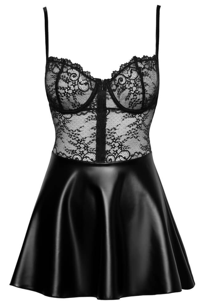 Noir - csipke felsős fényes ruha (fekete)
