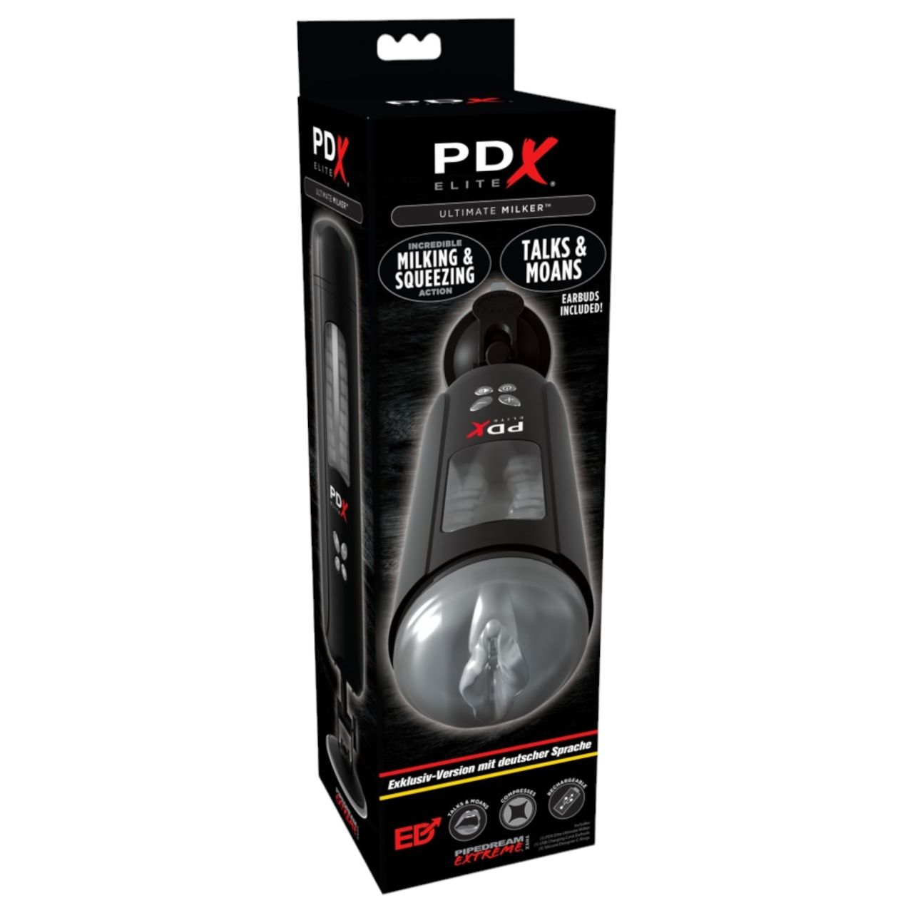 PDX Ultimate Milker - akkus péniszfejő punci maszturbátor (fekete)