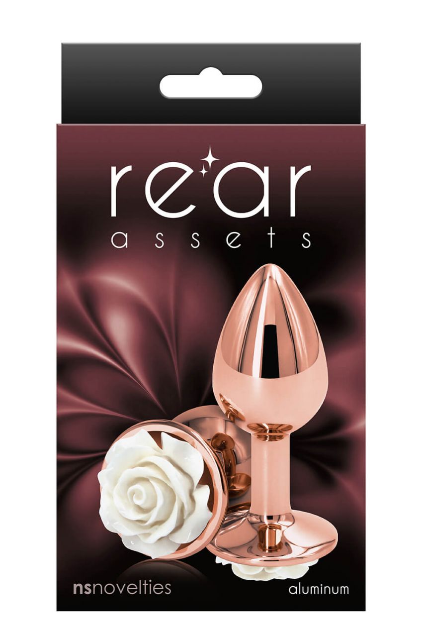 Rear Assets Rose - fehér rózsás kis anál dildó (rózsaarany)