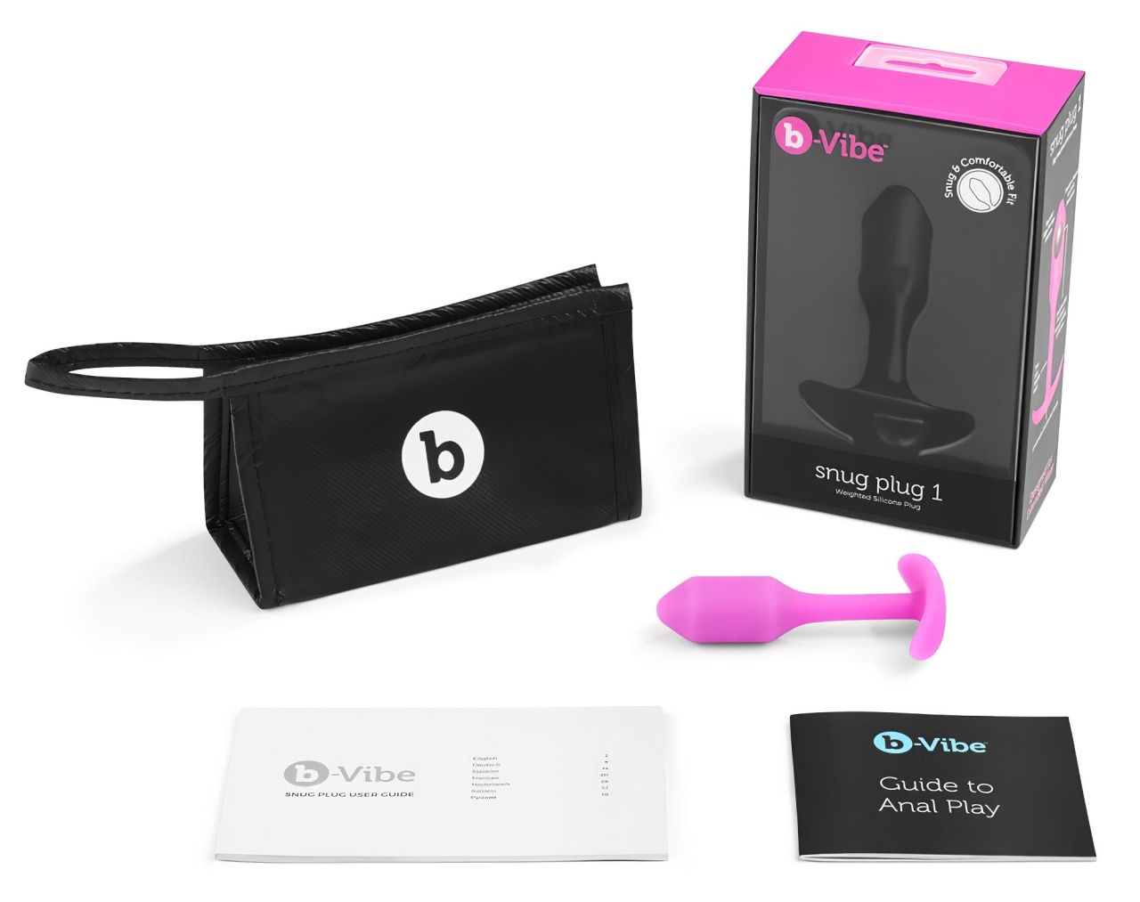 b-vibe Snug Plug 1 - anál dildó belső súllyal (55g) - pink