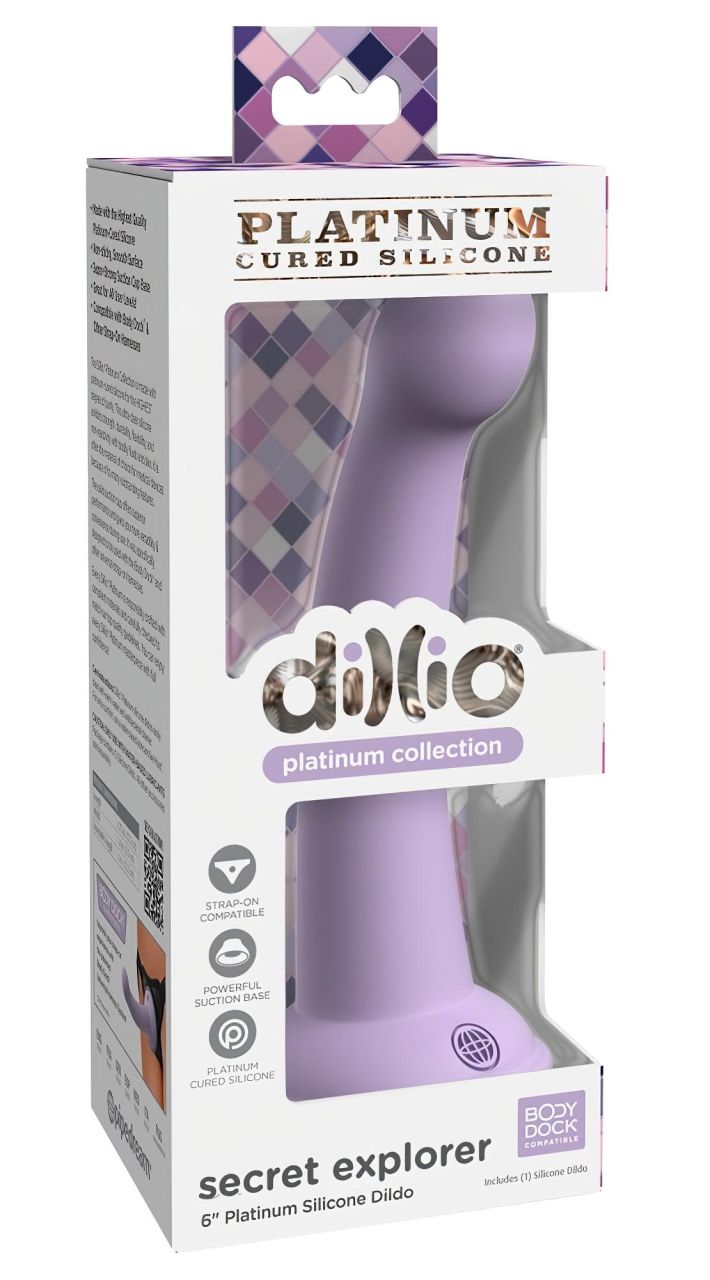 Dillio Secret Explorer - tapadótalpas makkos dildó (17cm) - lila