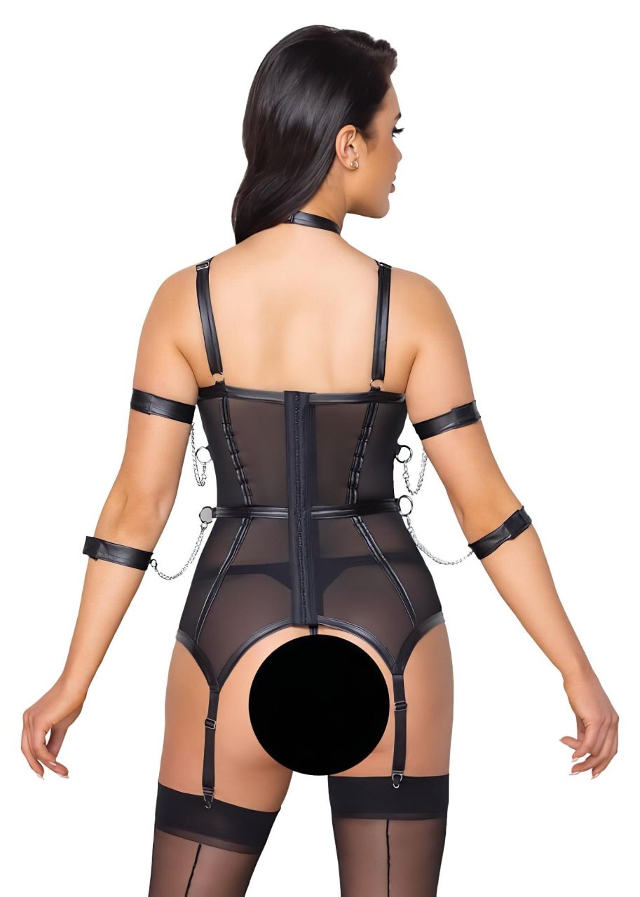 / Cottelli Bondage - pántos felső, kar bilincs és tanga (fekete) / Cottelli Bondage - pántos felső, kar bilincs és tanga (fekete)