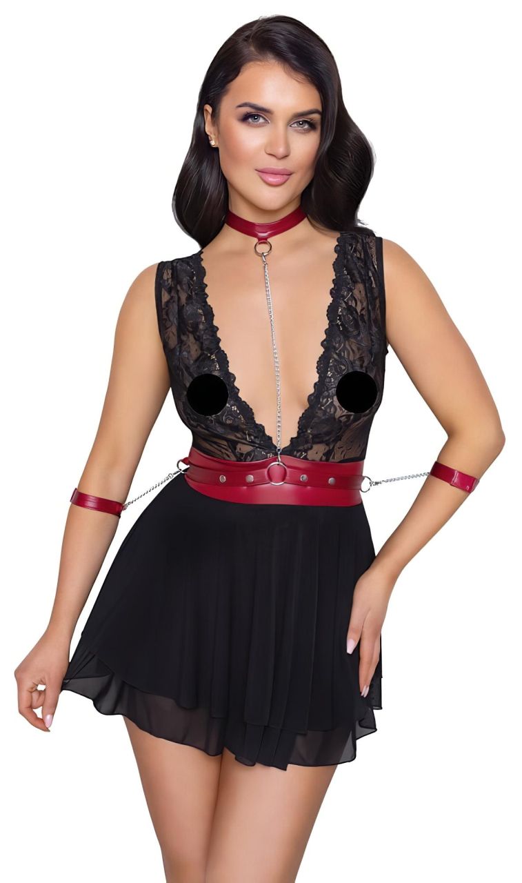 / Cottelli Bondage - nyakpántos csipkés babydoll (fekete)