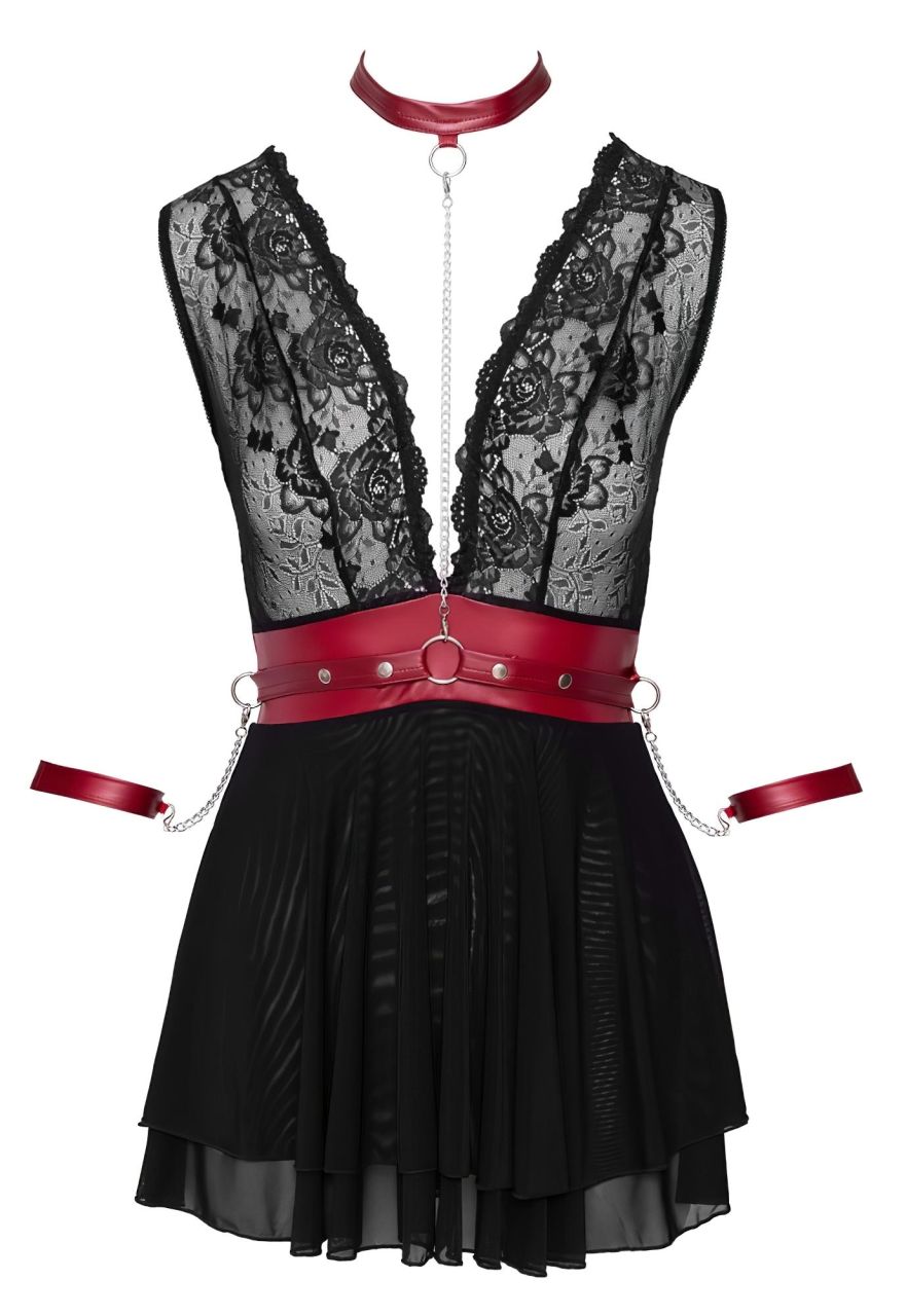 / Cottelli Bondage - nyakpántos csipkés babydoll (fekete)