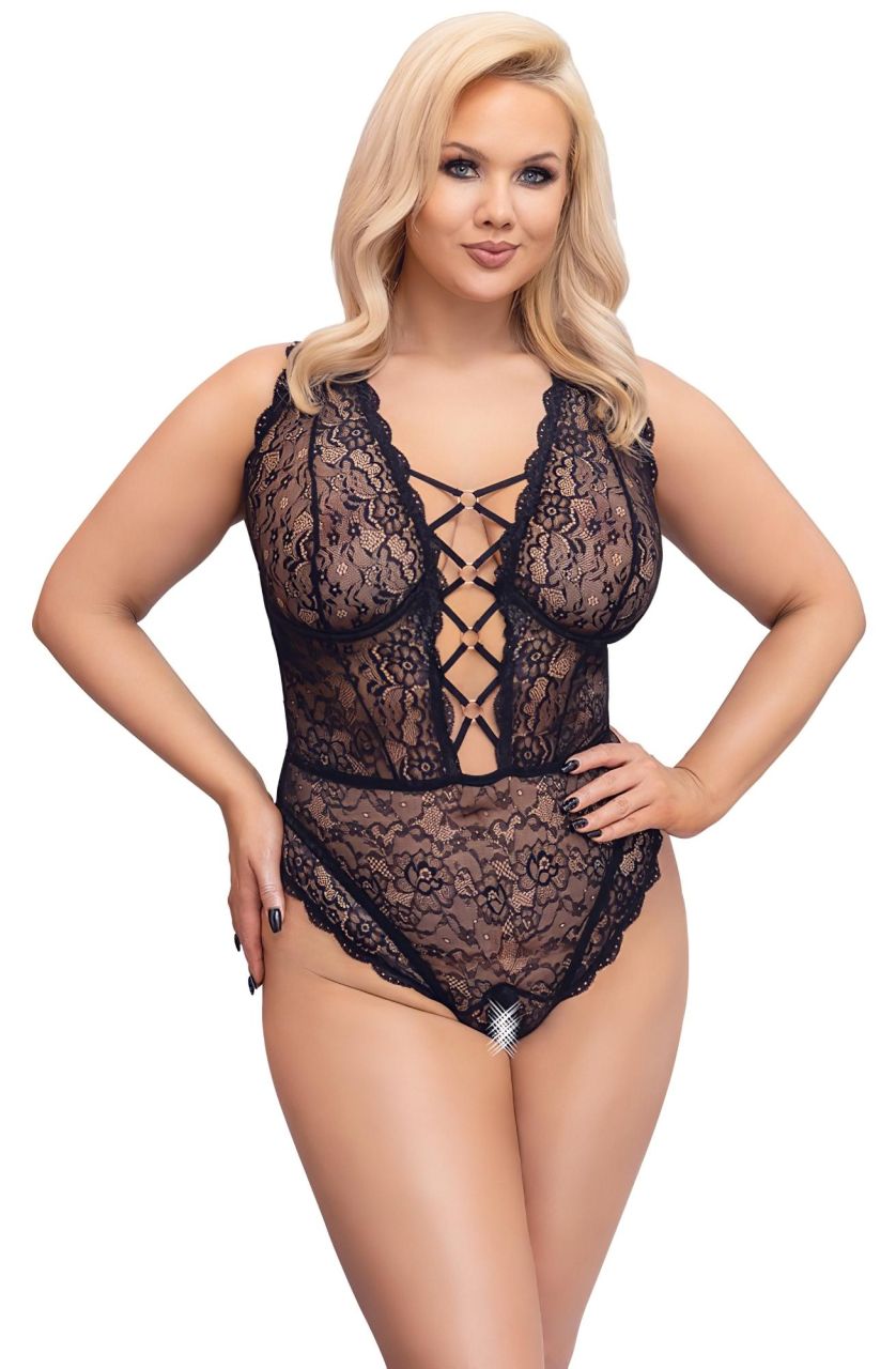 Cottelli Curves Plus Size - átlátszó mintás body (fekete) Cottelli Curves Plus Size - átlátszó mintás body (fekete)