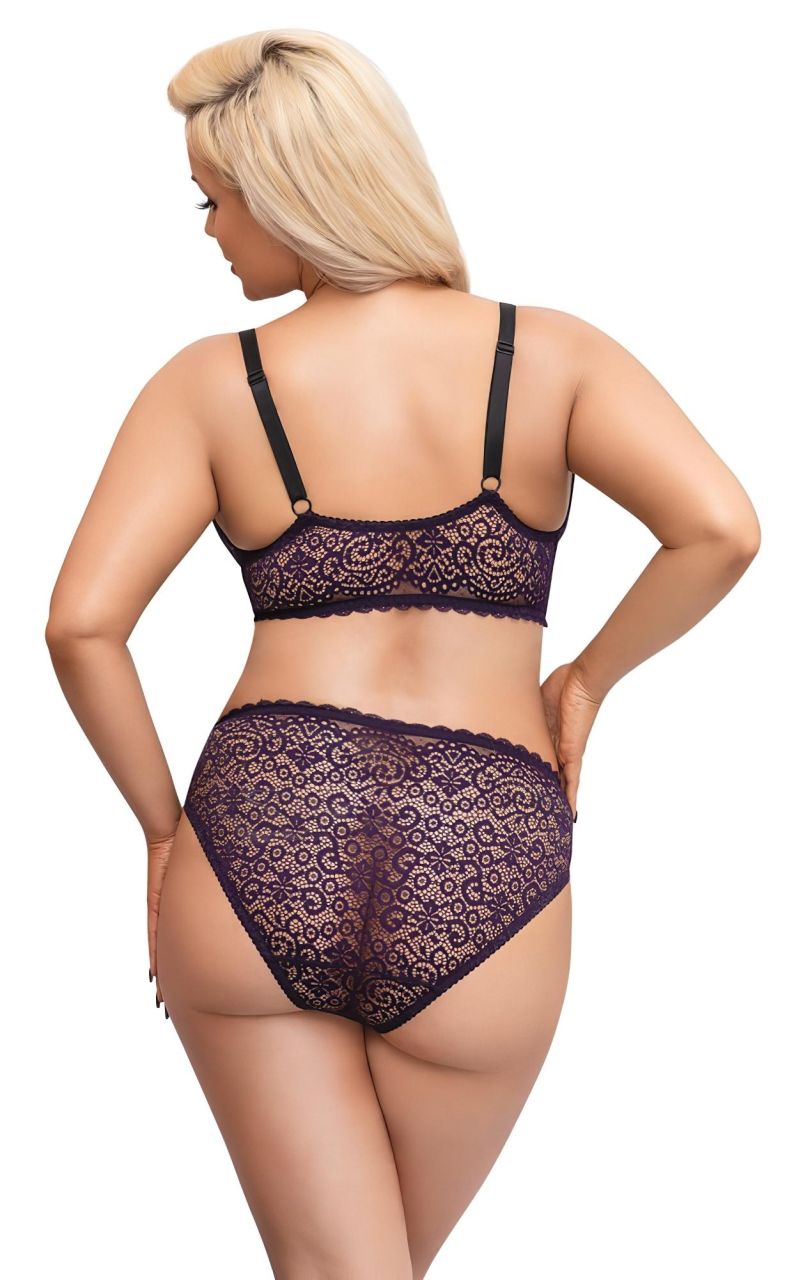 Cottelli Plus Size - áttetsző mintás melltartó szett (lila)