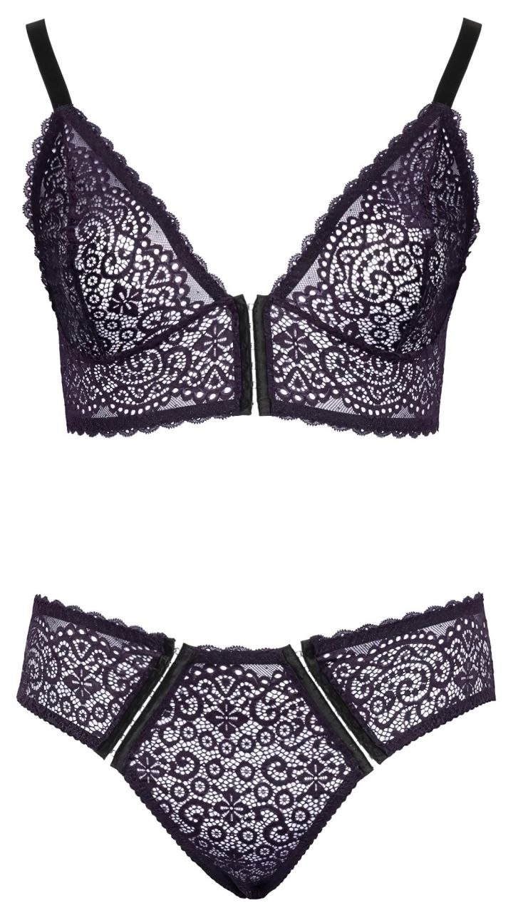 Cottelli Plus Size - áttetsző mintás melltartó szett (lila)