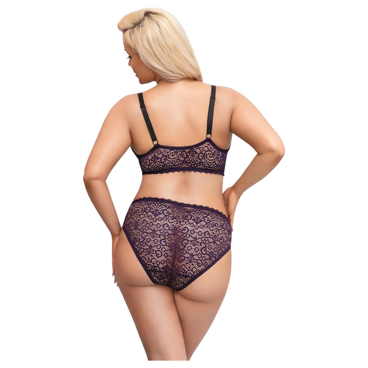 / Cottelli Plus Size - áttetsző mintás melltartó szett (lila)