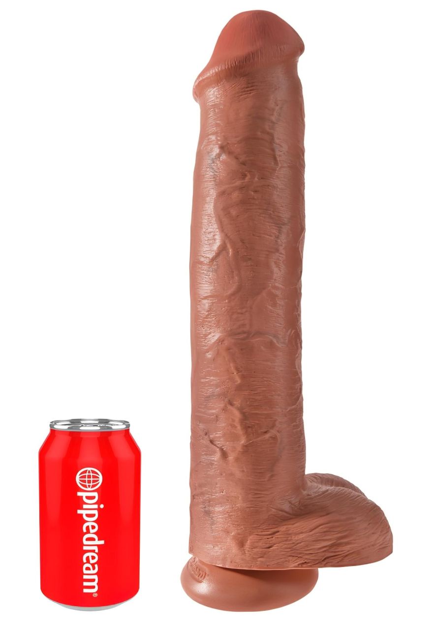 King Cock 15 - tapadótalpas, herés, óriás dildó (38cm) - sötét natúr