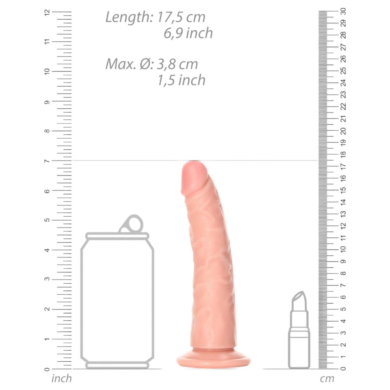 RealRock Slim - tapadótalpas, realisztikus dildó - 15,5cm (natúr)