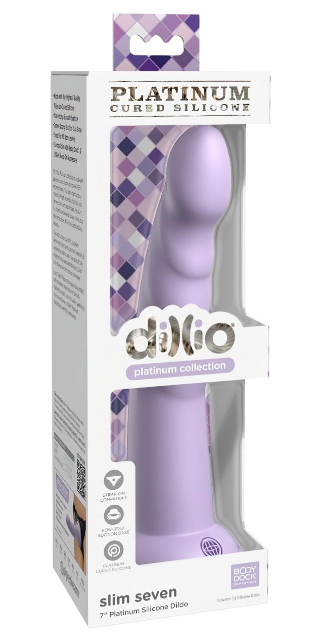 Dillio Slim Seven - tapadótalpas stimuláló dildó (20cm) - lila