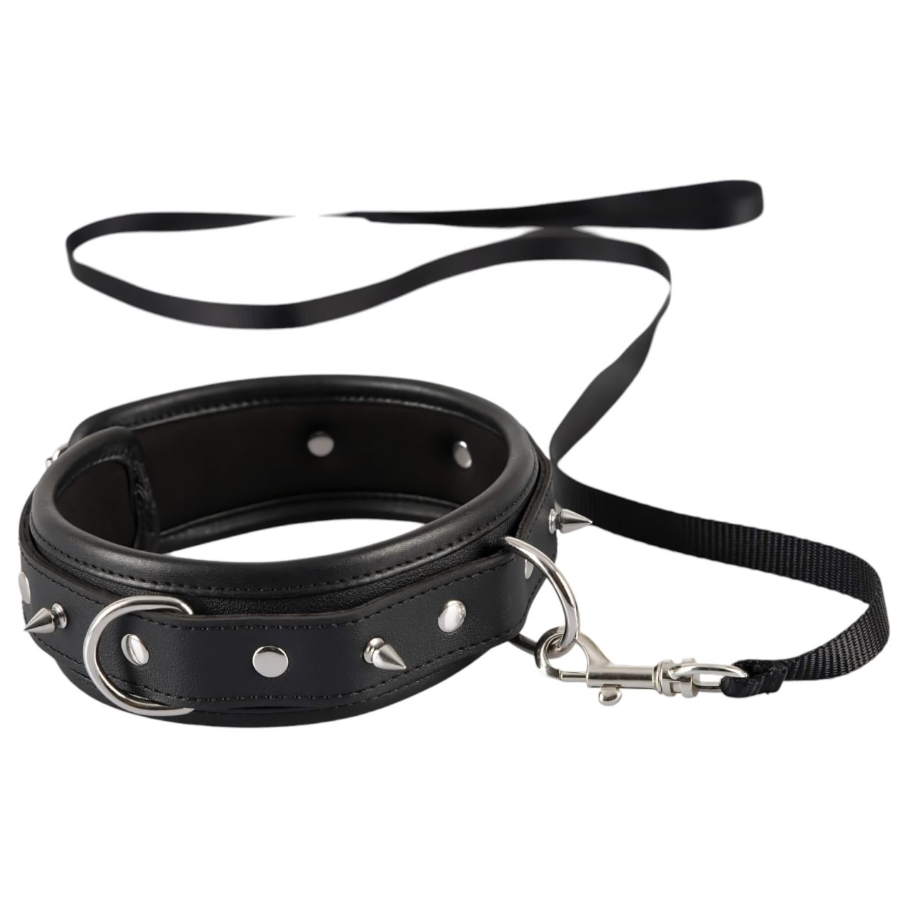 / Bad Kitty - tüskés, szegecses nyakörv és póráz (fekete)