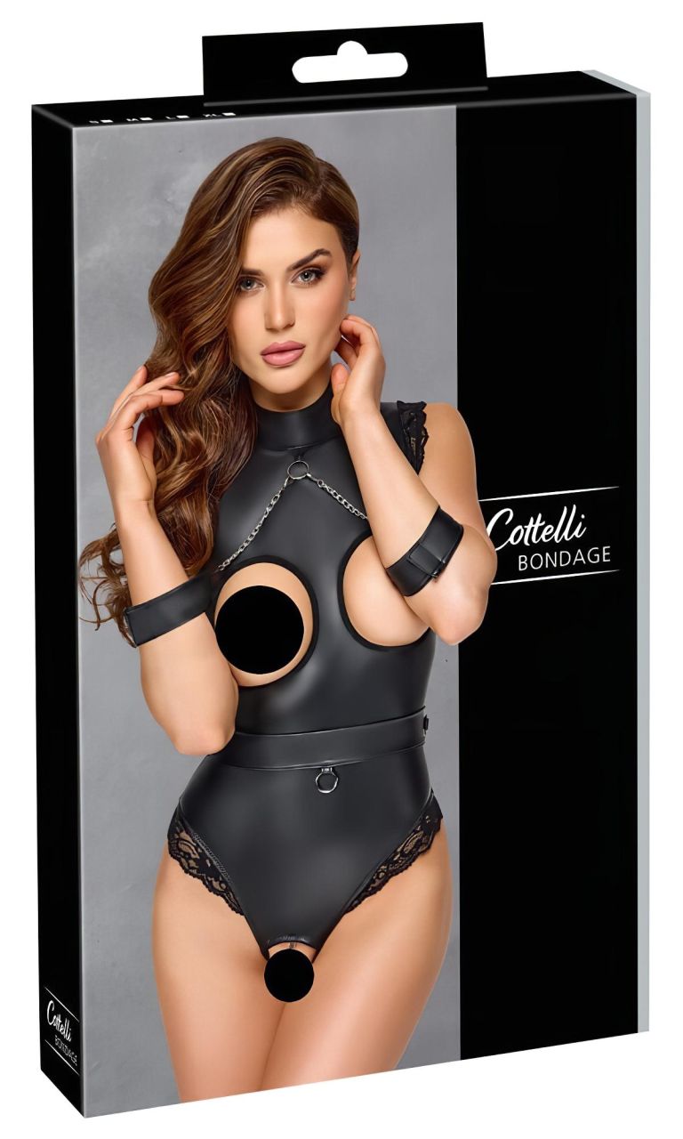 Cottelli Bondage - nyitott cici villantós body (fekete) Cottelli Bondage - nyitott cici villantós body (fekete)