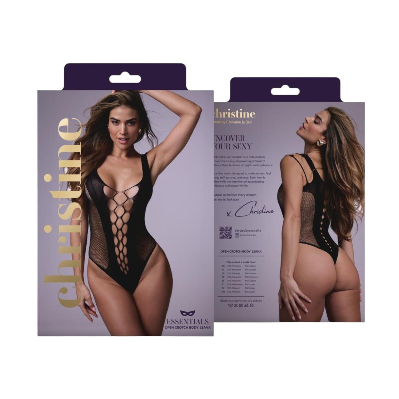 Christine - mélyen dekoltált necc body - (fekete) - XS-XL