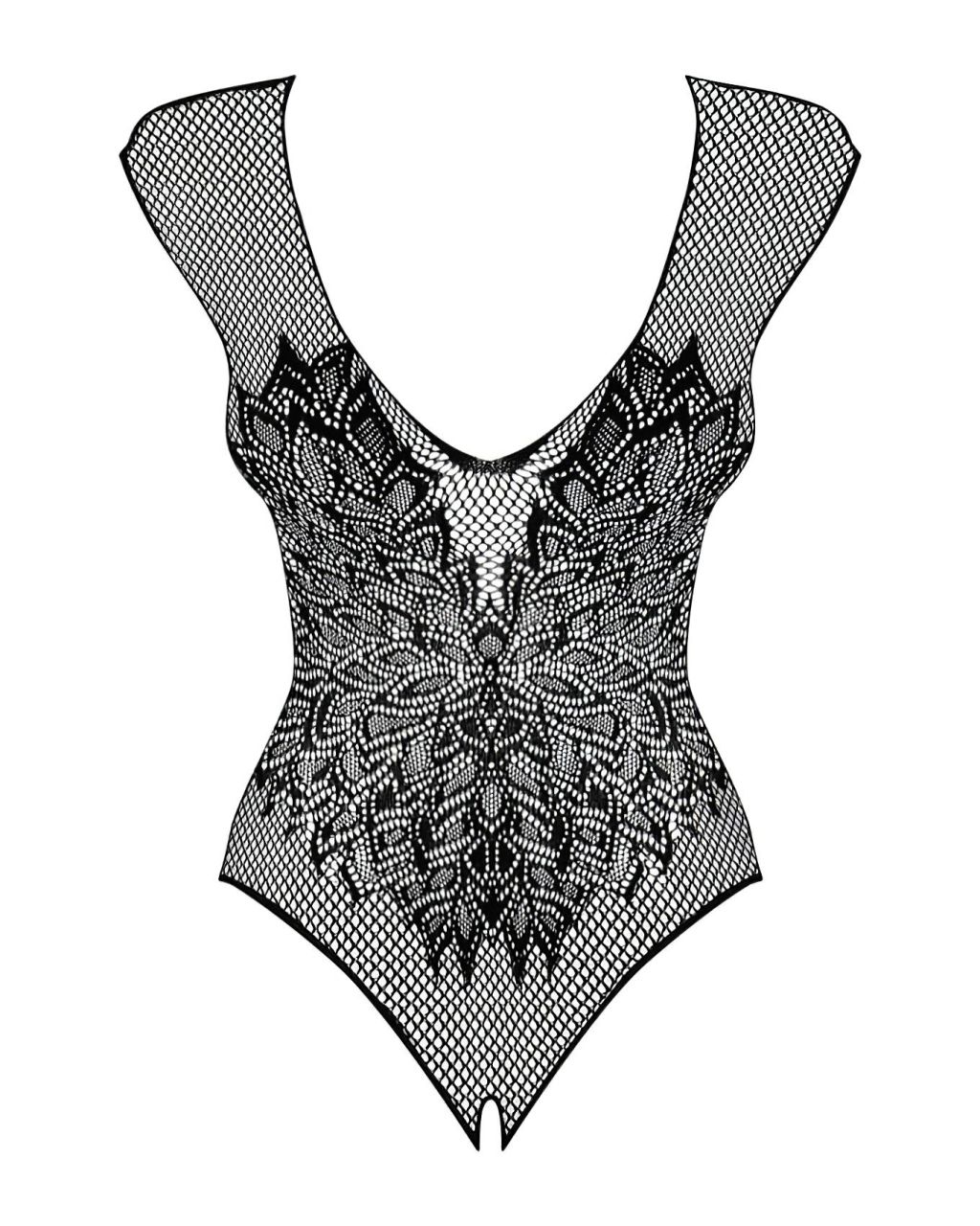 Obsessive B112 – angyal szárnyas, necc nyitott body (fekete)