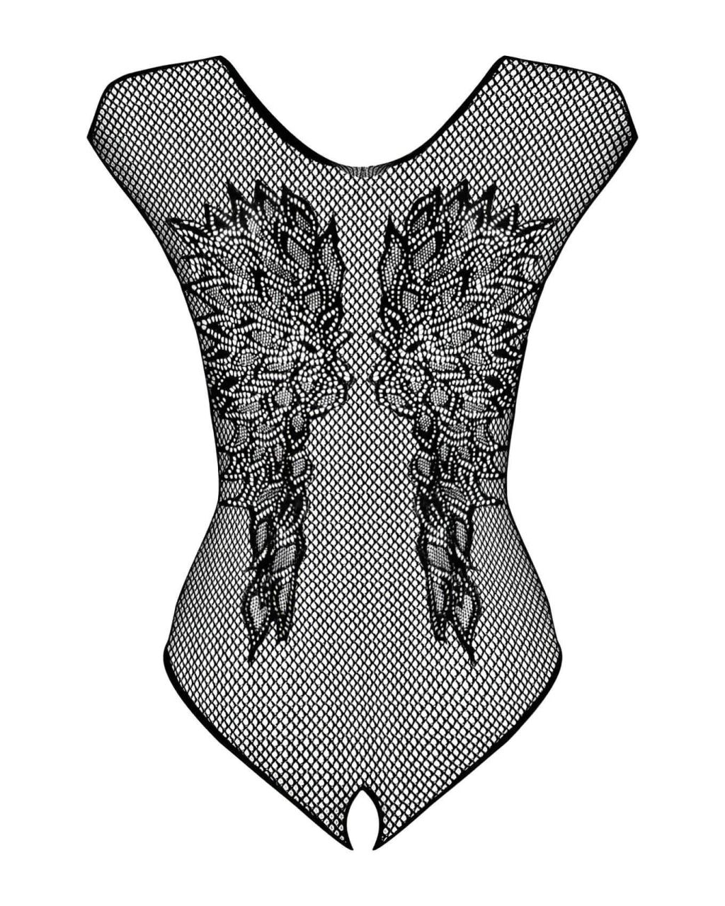 Obsessive B112 – angyal szárnyas, necc nyitott body (fekete)