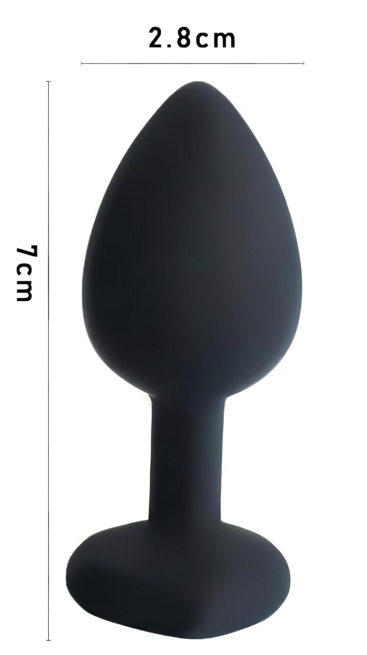 Sunfo - szilikon anál plug szív alakú kék kővel (fekete)