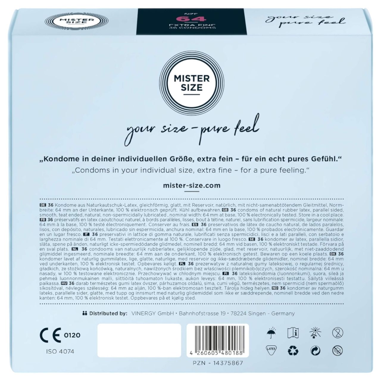 Mister Size vékony óvszer - 64mm (36db) Mister Size vékony óvszer - 64mm (36db)