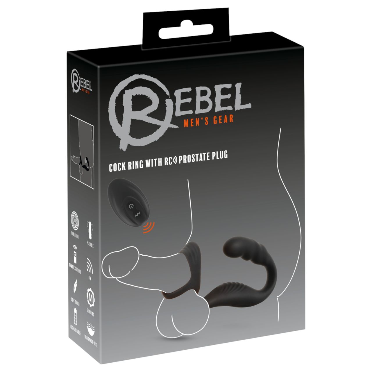 Rebel - prosztata vibrátor pénisz-és heregyűrűvel (fekete)