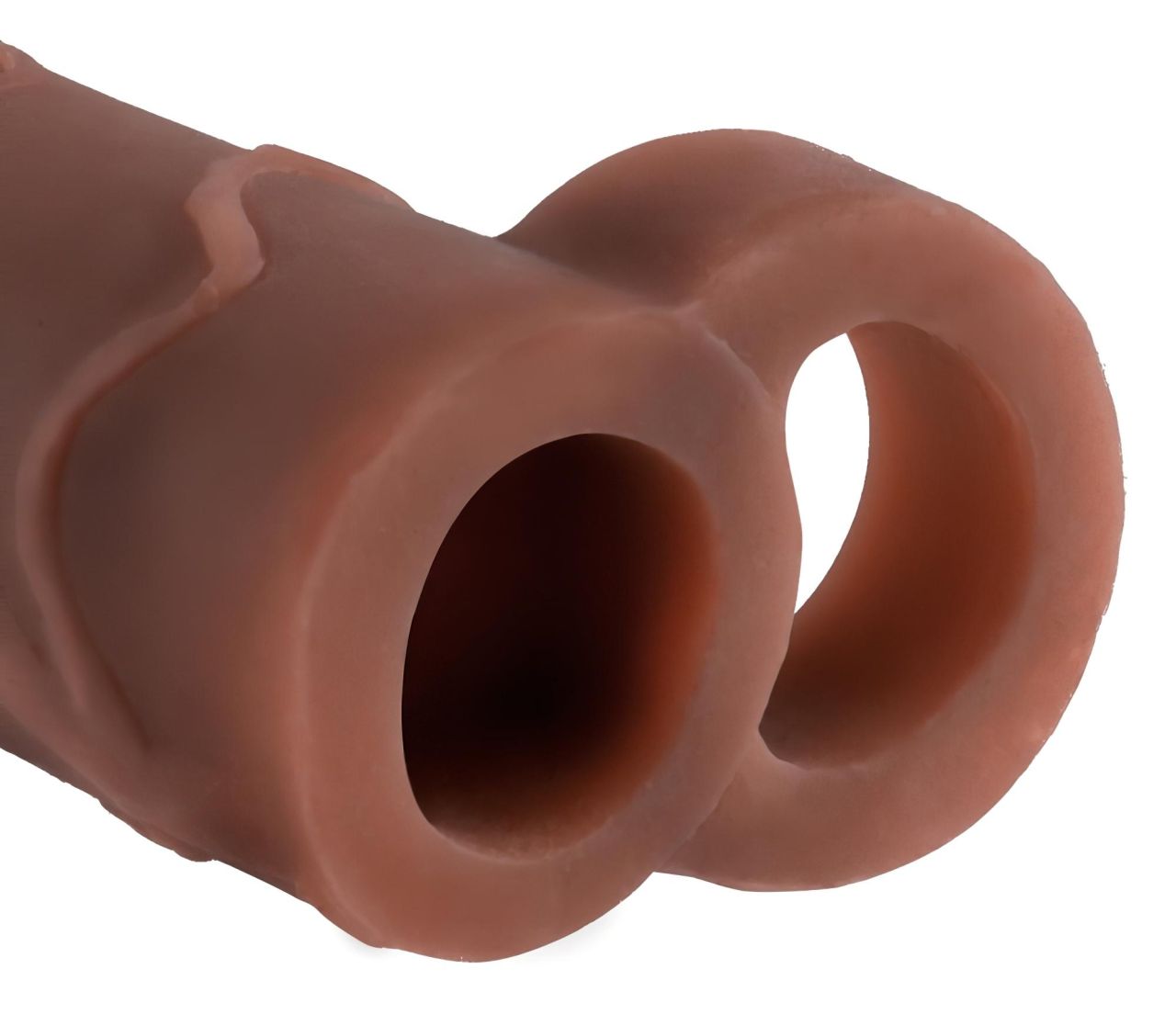 X-TENSION Perfect 2 - heregyűrűs péniszköpeny (19cm) - sötét natúr X-TENSION Perfect 2 - heregyűrűs péniszköpeny (19cm) - sötét natúr