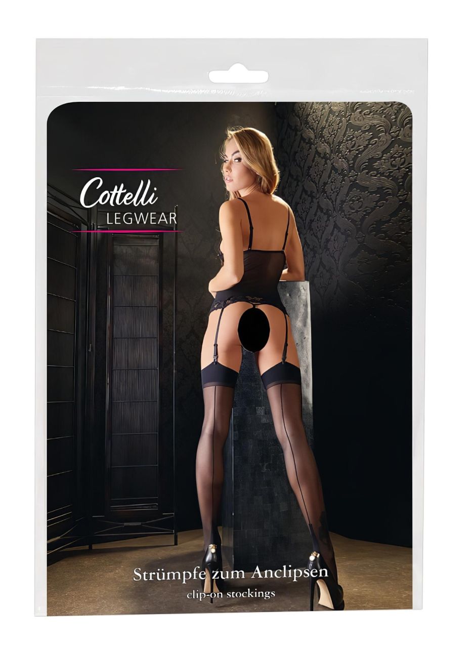 Cottelli - hátul csíkos harisnya magas sarokvarrással (fekete) Cottelli - hátul csíkos harisnya magas sarokvarrással (fekete)