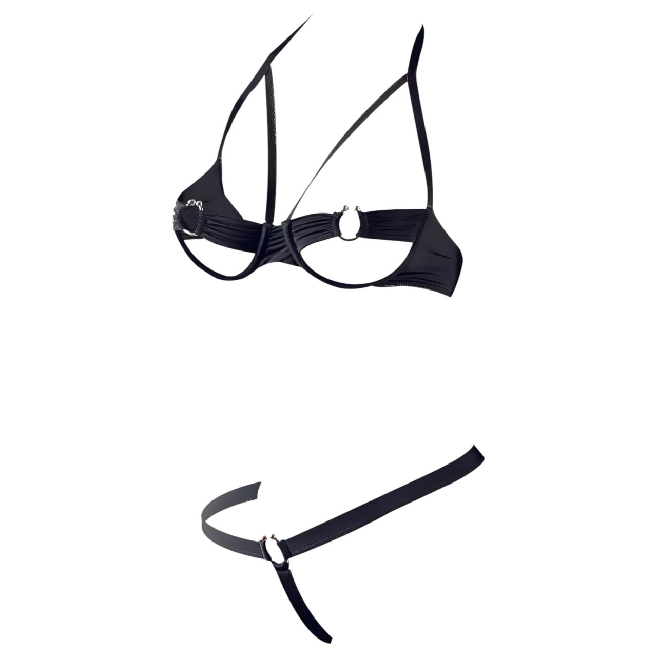 Cottelli - Fém gyűrűs melltartó szett (fekete) Cottelli - Fém gyűrűs melltartó szett (fekete)