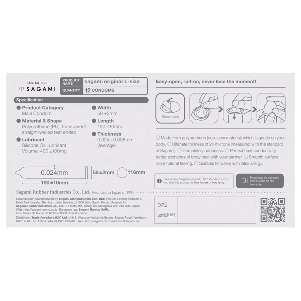 Sagami Original 0.02 L - óvszer - 58mm (6db) Sagami Original 0.02 L - óvszer - 58mm (6db)