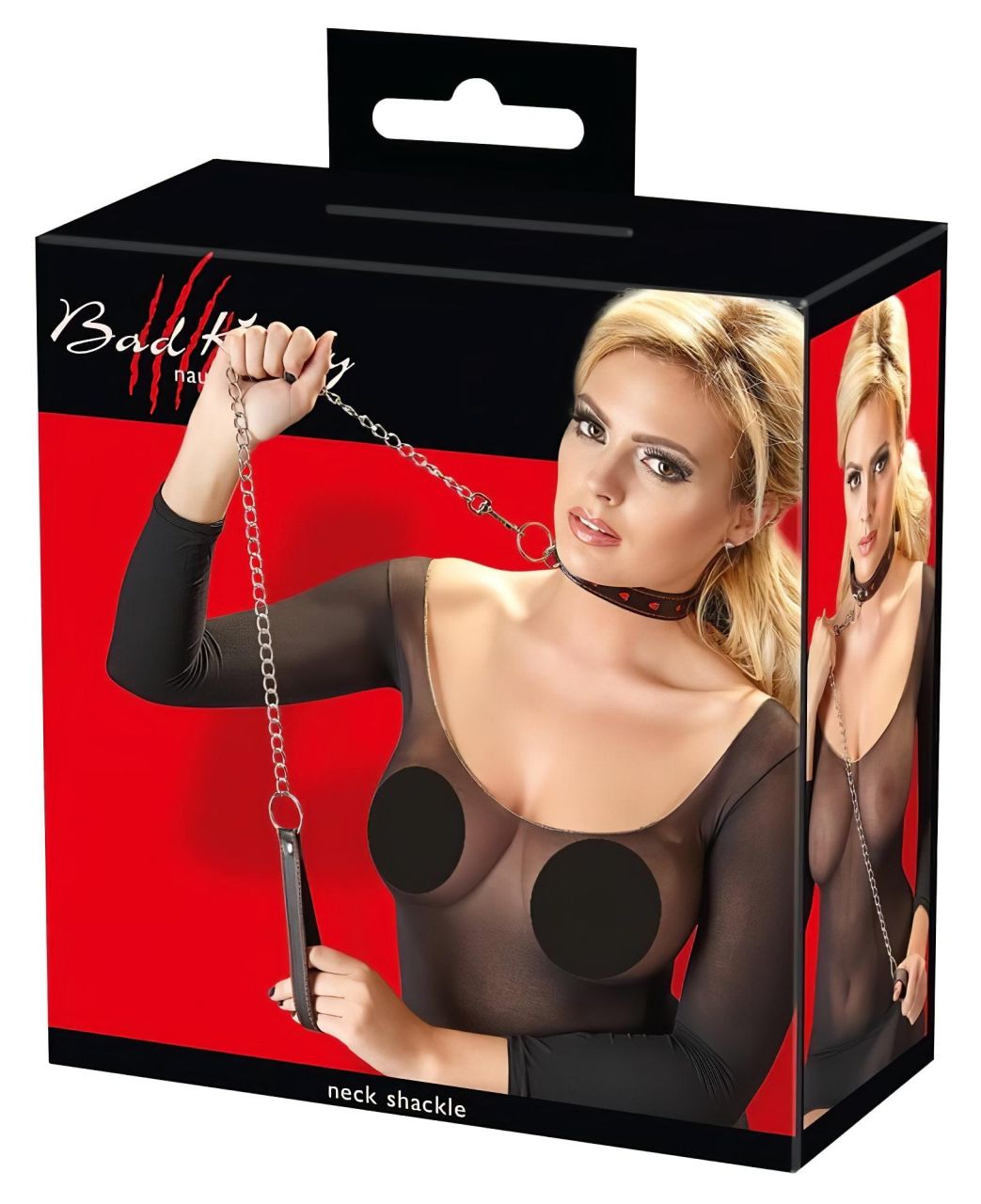 Bad Kitty - szíves nyakörv és fém póráz (fekete) Bad Kitty - szíves nyakörv és fém póráz (fekete)