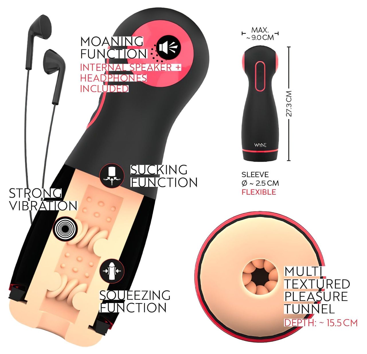 WYNE 06 - akkus, rezgő-szívó maszturbátor (fekete) WYNE 06 - akkus, rezgő-szívó maszturbátor (fekete)